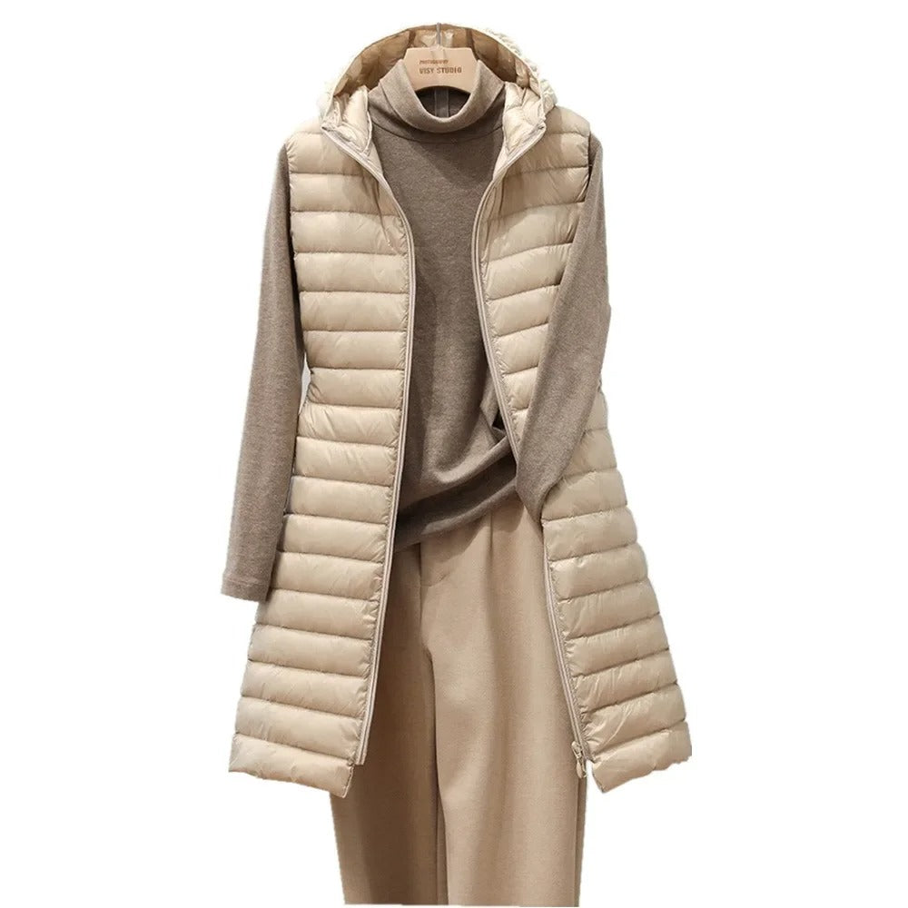 Women's Hooded Light Down Padded Sleeveless Jacket for Autumn & Winter