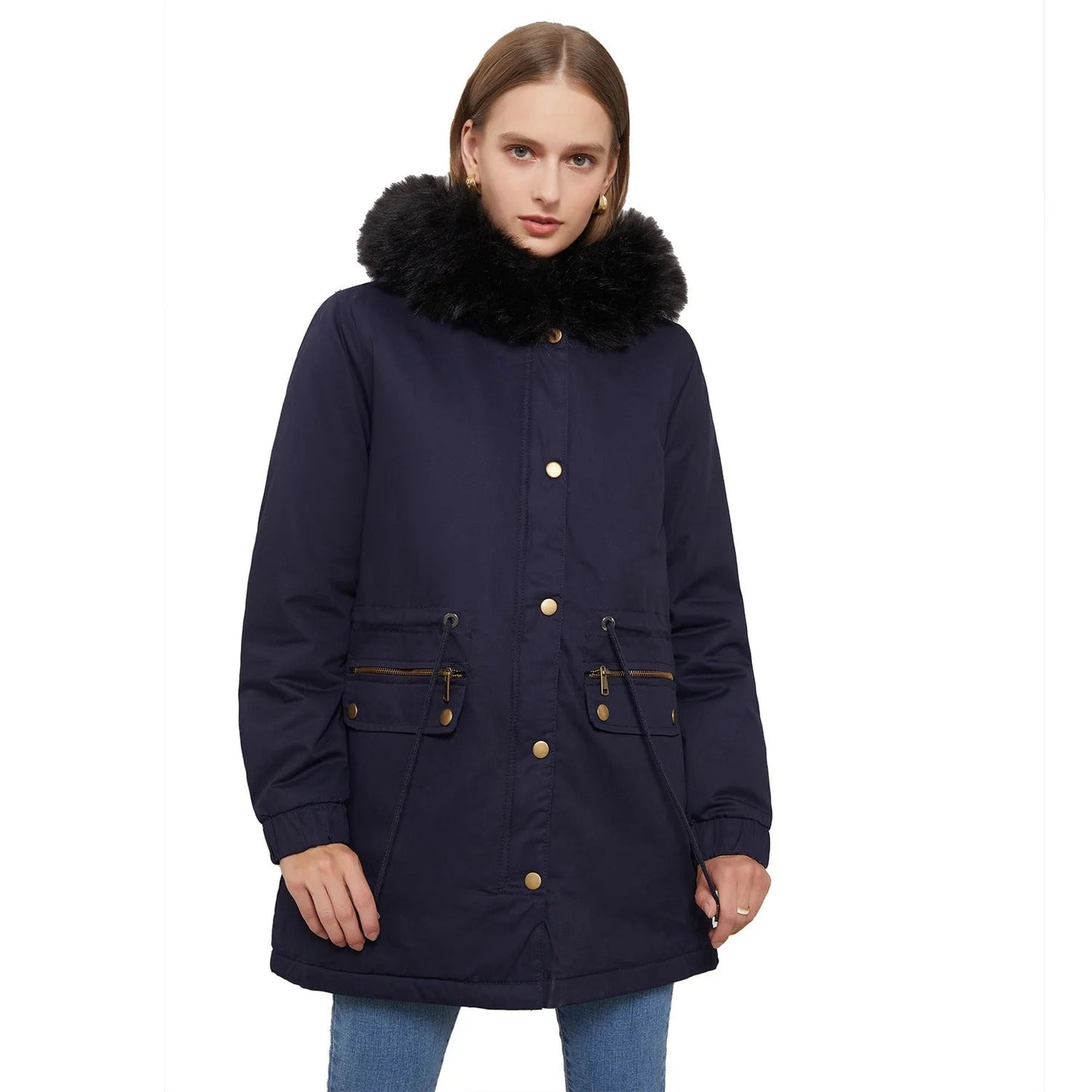 Women's Long Hooded Velvet Padded Winter Jacket