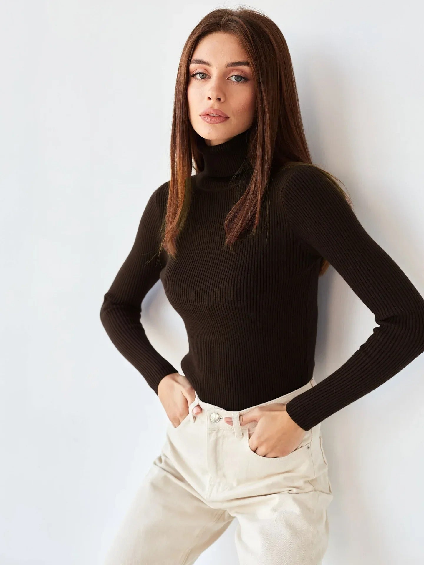 Women's Casual Slim Fit Turtleneck Knitted Sweater