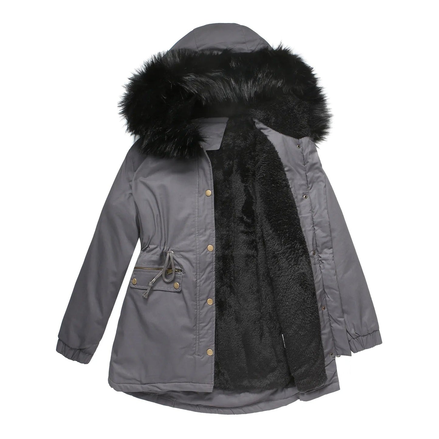 Women's Long Hooded Velvet Padded Winter Jacket