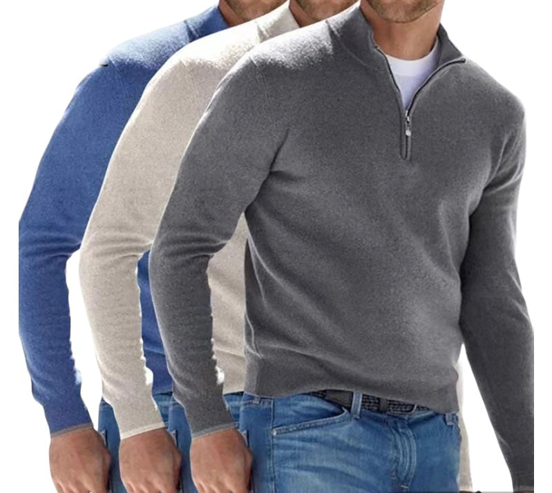 Men's Casual Solid Colour Quarter Zip Knitted Sweater | Ideal for Winter