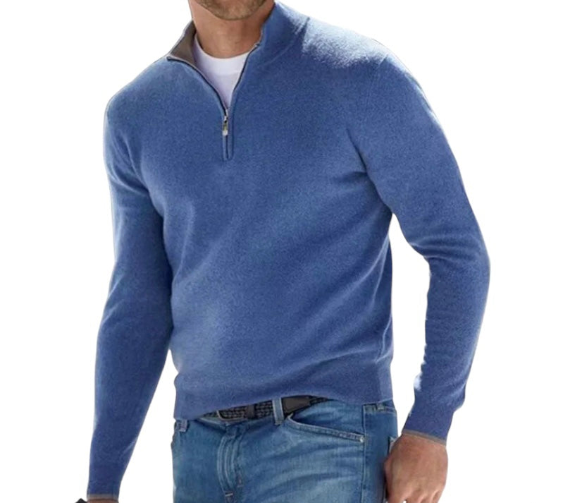 Men's Casual Solid Colour Quarter Zip Knitted Sweater | Ideal for Winter