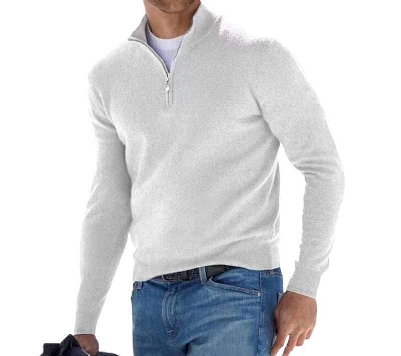 Men's Casual Solid Colour Quarter Zip Knitted Sweater | Ideal for Winter