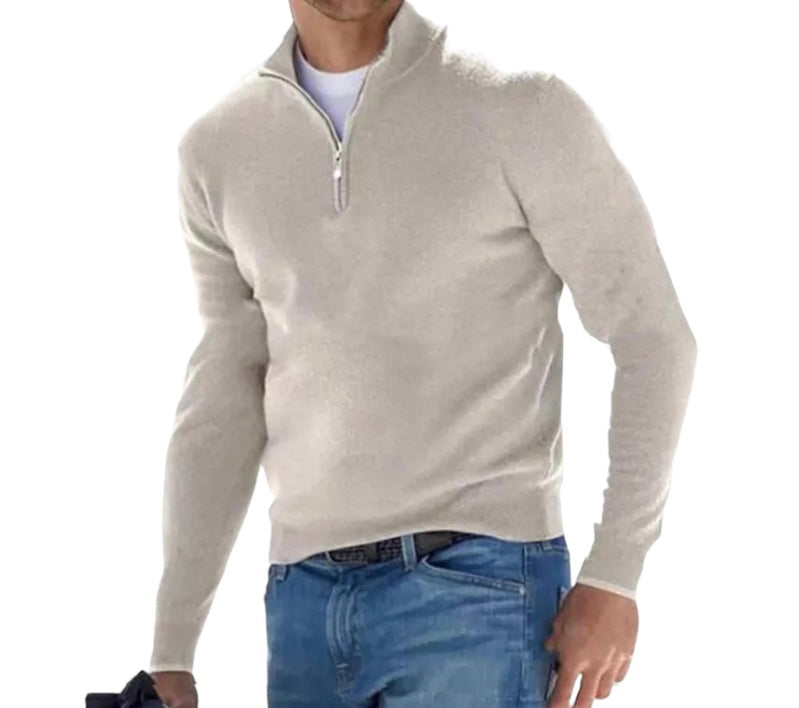 Men's Casual Solid Colour Quarter Zip Knitted Sweater | Ideal for Winter