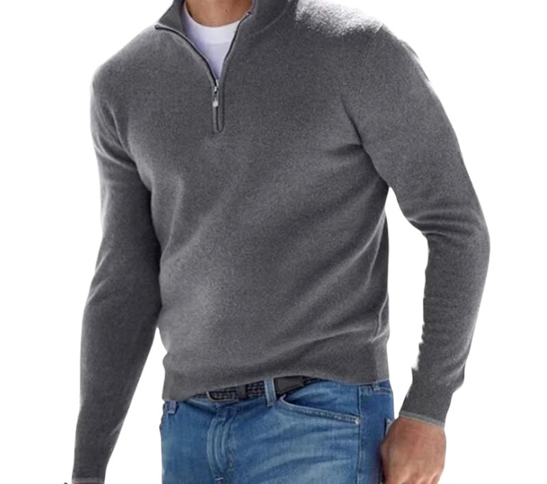 Men's Casual Solid Colour Quarter Zip Knitted Sweater | Ideal for Winter