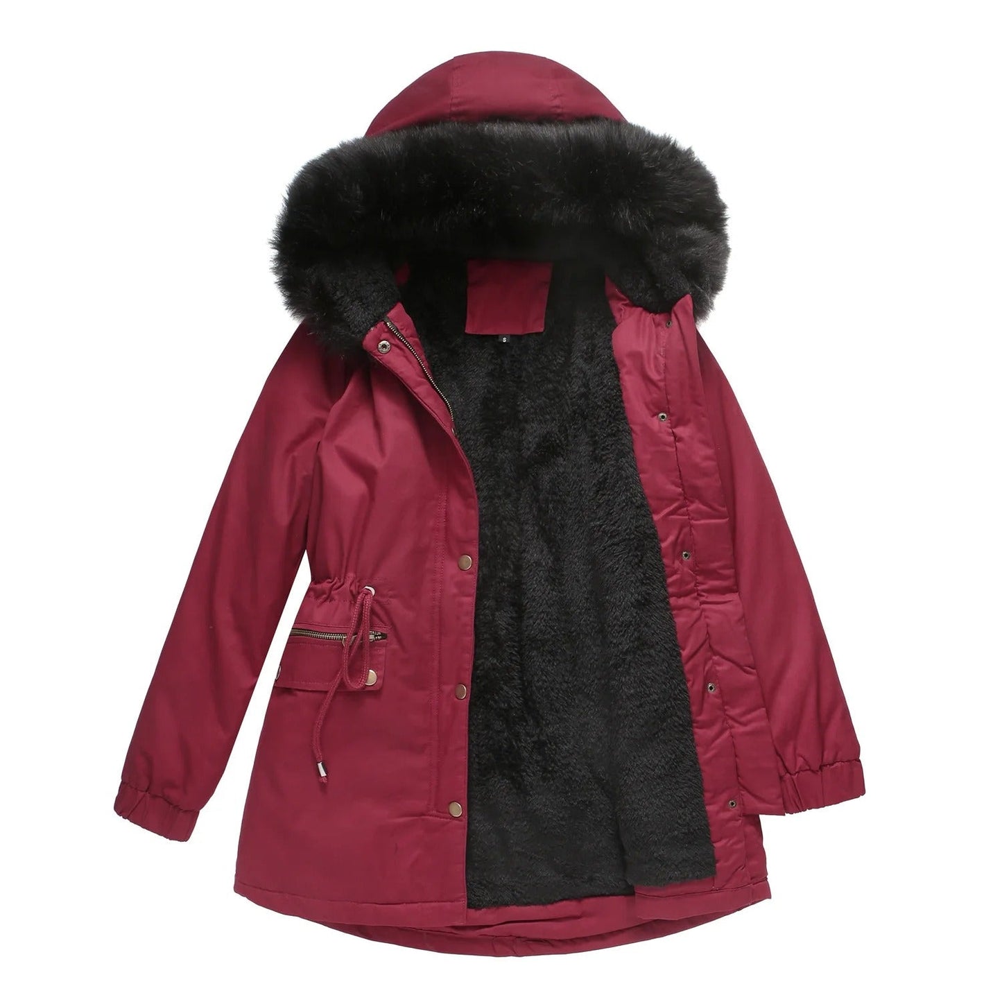 Women's Long Hooded Velvet Padded Winter Jacket